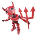 3d Funny cartoon demonic devil robot waving a satanic trident