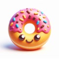 3D funny cartoon of a donut. Sweet food. AI generated