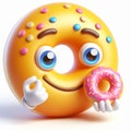 3D funny cartoon of a donut. Sweet food. AI generated