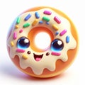 3D funny cartoon of a donut. Sweet food. AI generated