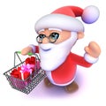 3d Funny cartoon Father Xmas carrying a Christmas shopping basket Royalty Free Stock Photo