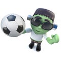 3d Funny cartoon frankenstein monster holding a soccer ball Royalty Free Stock Photo