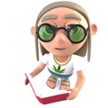 3d Funny cartoon hippy stoner character reading a book Royalty Free Stock Photo