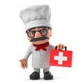 3d Funny cartoon Italian pizza chef character brings first aid kit Royalty Free Stock Photo