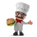 3d Funny cartoon Italian pizza chef character eats a beef burger Royalty Free Stock Photo