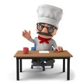 3d Funny cartoon Italian pizza chef character at his desk Royalty Free Stock Photo