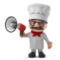 3d Funny cartoon Italian pizza chef character with a megaphone Royalty Free Stock Photo