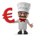 3d Funny cartoon Italian pizza chef holding a Euro currency symbol Royalty Free Stock Photo