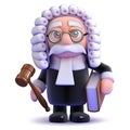 3d Funny cartoon judge character holding a gavel and book Royalty Free Stock Photo