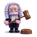 3d Funny cartoon judge character holding a gavel