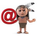 3d Funny cartoon Native American Indian character with email address symbol