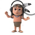 3d Funny cartoon Native American Indian character wears headphones