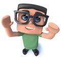 3d Funny cartoon nerd geek character cheering happily