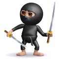 3d Funny cartoon ninja warrior assassin with two swords Royalty Free Stock Photo