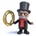 3d Funny cartoon noble lord character bails out with a gold life ring