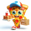 3D funny cartoon of a pizza. Traditional fast food. AI generated