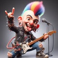 3D funny cartoon of punk musician playing guitar. AI generated Royalty Free Stock Photo