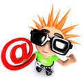3d Funny cartoon punk youth holding an email address symbol