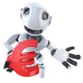 3d Funny cartoon robot character holding a Euro currency symbol