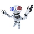 3d Funny cartoon robot mechanical man wearing 3d glasses