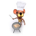 3d Funny cartoon rodent mouse character cooking on a barbecue