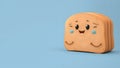 3D funny cartoon slice of bread, happy bread on minimalistic background