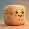 3D funny cartoon slice of bread, happy bread on minimalistic background