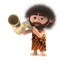 3d Funny caveman blows his horn