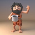 3d funny caveman cartoon character drinking a cup of tea or coffee, 3d illustration Royalty Free Stock Photo