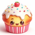 3D funny cupcake, muffin cartoon. AI generated