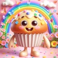 3D funny cupcake, muffin cartoon. AI generated
