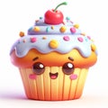 3D funny cupcake, muffin cartoon. AI generated