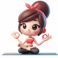 3D funny cute girl cartoon doing yoga. AI generated