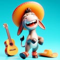 3D funny donkey cartoon singing. Fun animals for children\'s illustrations. AI generated Royalty Free Stock Photo