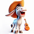 3D funny donkey cartoon singing. Fun animals for children\'s illustrations. AI generated Royalty Free Stock Photo