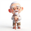 3D funny elderly asian man cartoon. AI generated