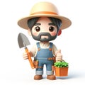 3D funny gardener cartoon. Green space workers. AI generated