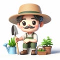 3D funny gardener cartoon. Green space workers. AI generated