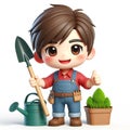 3D funny gardener cartoon. Green space workers. AI generated