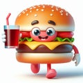 3D funny hamburger cartoon for children illustrations. AI generated