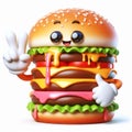 3D funny hamburger cartoon for children illustrations. AI generated