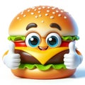 3D funny hamburger cartoon for children illustrations. AI generated