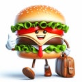 3D funny hamburger cartoon for children illustrations. AI generated