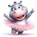 3D funny hippo ballerina cartoon. Art and culture for children\'s illustrations. AI generated