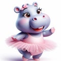 3D funny hippo ballerina cartoon. Art and culture for children\'s illustrations. AI generated