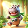 3D funny hippo cartoon. Wild animals for children\'s illustrations. AI generated