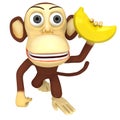 3d funny monkey with banana Royalty Free Stock Photo