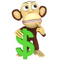 3d funny monkey with dollar