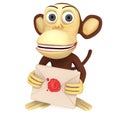 3d funny monkey hold envelope with red wax seal