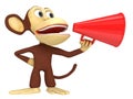 3d funny monkey with huge red loudspeaker
